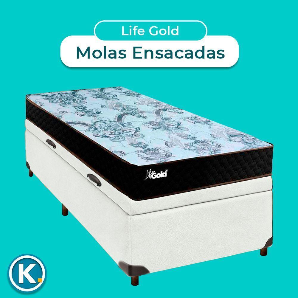 Conjunto Cama Box Bau Blindado Solteiro + Colchão Molas Ensacadas Life Gold Paropas - 4