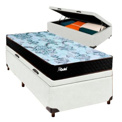 Conjunto Cama Box Bau Blindado Solteiro + Colchão Molas Ensacadas Life Gold Paropas