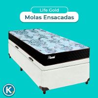 Conjunto Cama Box Bau Blindado Solteiro + Colchão Molas Ensacadas Life Gold Paropas