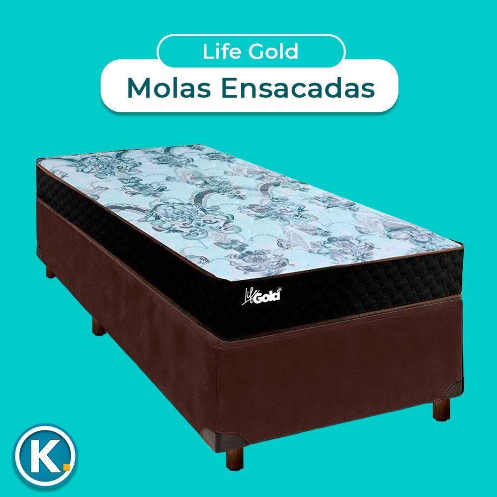 Conjunto Cama Box Marrom Solteiro + Colchão Molas Ensacadas Life Gold Paropas - 2