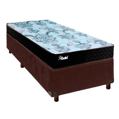 Conjunto Cama Box Marrom Solteiro + Colchão Molas Ensacadas Life Gold Paropas