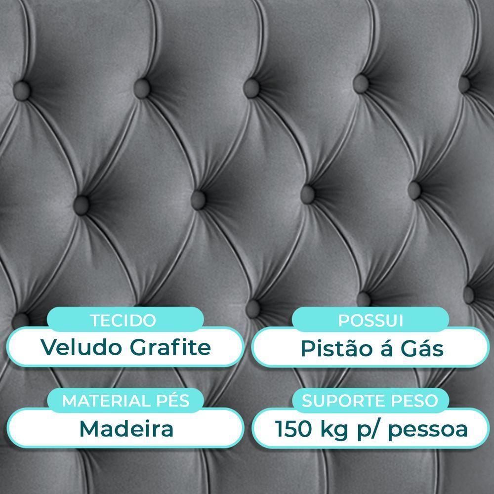 Cabeceira Estofada Solteiro Luna Nature Veludo Grafite 88x136 - 5