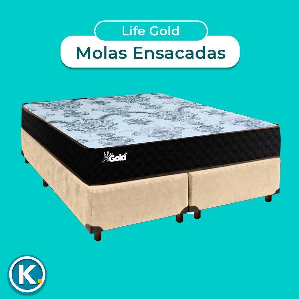 Conjunto Cama Box Blindado Casal + Colchão Molas Ensacadas Life Gold Paropas - 2