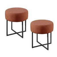 Conjunto - 2 Puffs Banqueta Otávio Base Metálica Preta Luxo Linho Terracota - 1