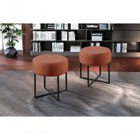 Conjunto - 2 Puffs Banqueta Otávio Base Metálica Preta Luxo Linho Terracota