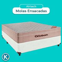 Conjunto Cama Box Branco Casal + Colchão Molas Ensacadas Airtech Ortobom