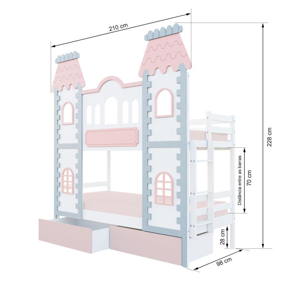 Beliche Castelo Encantado 02 Gavetas Rosa - Madeira Maciça Branco/cinza/rosa Housin - 4