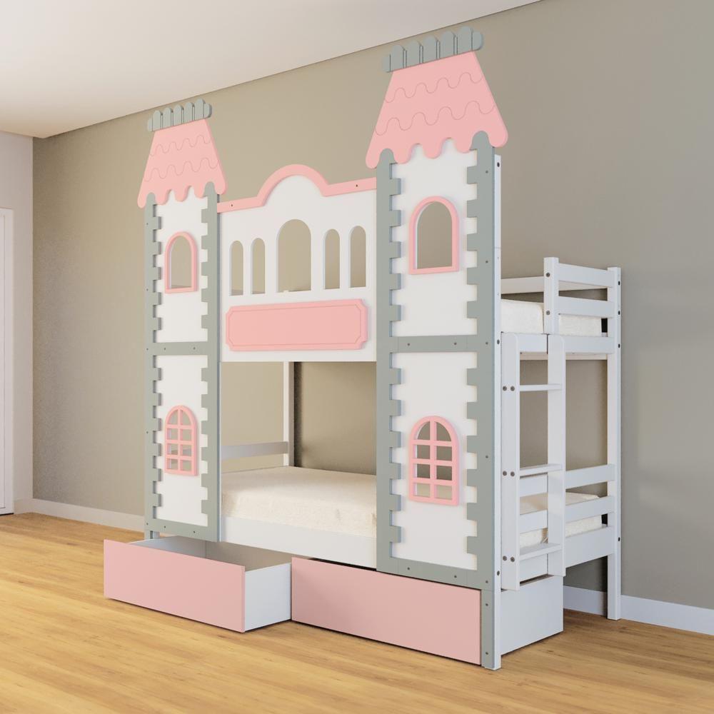 Beliche Castelo Encantado 02 Gavetas Rosa - Madeira Maciça Branco/cinza/rosa Housin - 5