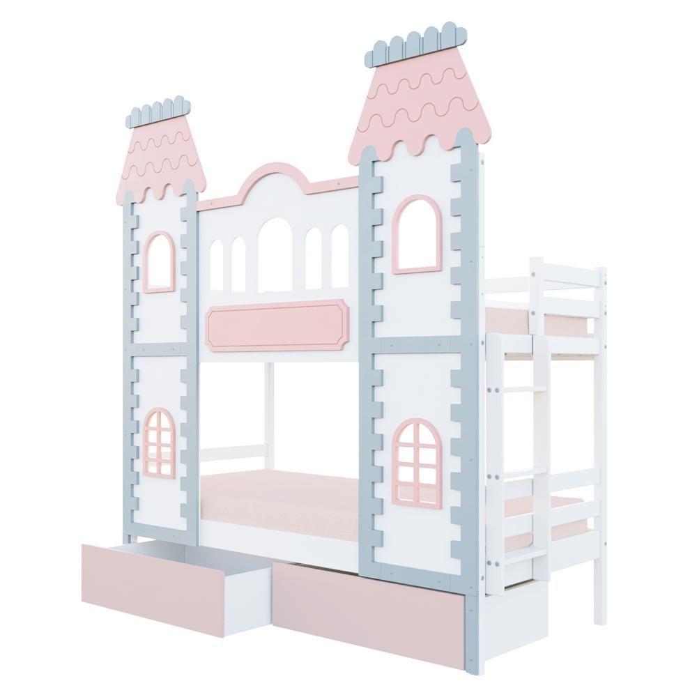 Beliche Castelo Encantado 02 Gavetas Rosa - Madeira Maciça Branco/cinza/rosa Housin - 6