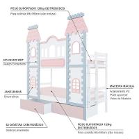 Beliche Castelo Encantado 02 Gavetas Rosa - Madeira Maciça Branco/cinza/rosa Housin - 2