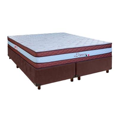 Conjunto Cama Box Marrom Queen + Colchão Molas Ensacadas Legaccy Paropas