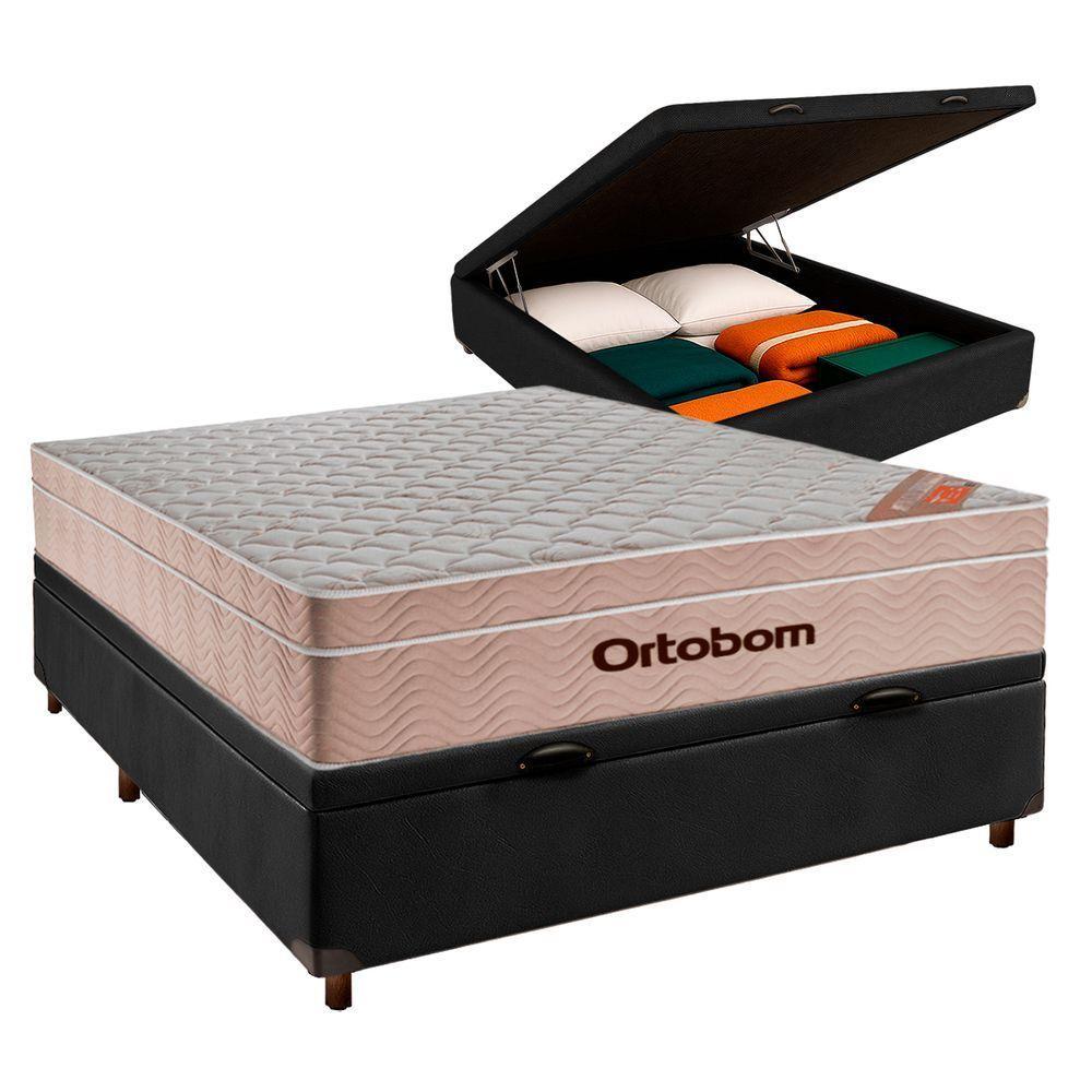 Conjunto Cama Box Bau Preto Casal + Colchão Molas Ensacadas Airtech Ortobom - 1