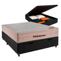 Conjunto Cama Box Bau Preto Casal + Colchão Molas Ensacadas Airtech Ortobom - 1