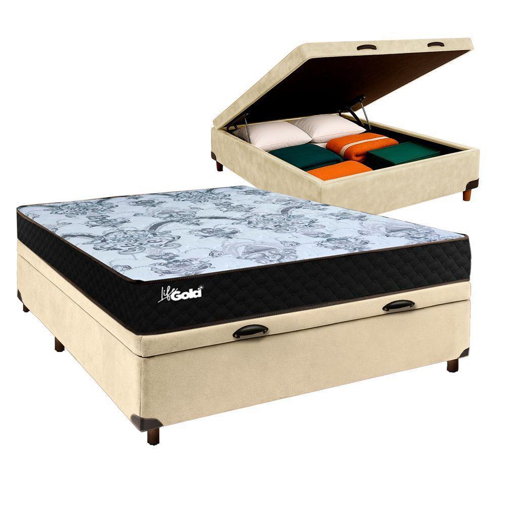 Cama + Bau Blindado E Colchão Molas Ensacadas Casal - Life Gold Paropas - 1