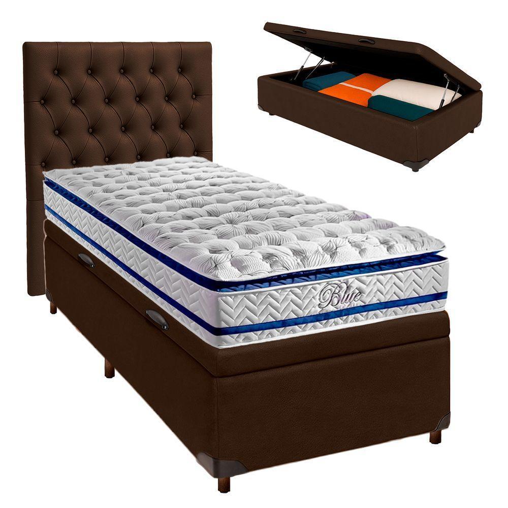 Kit Cama Box Bau + Cabeceira + Colchão Solteiro Molas Ensacadas - Blue - Paropas - 1