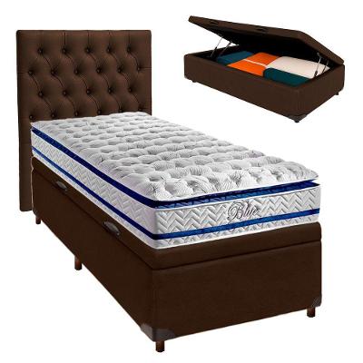 Kit Cama Box Bau + Cabeceira + Colchão Solteiro Molas Ensacadas - Blue - Paropas