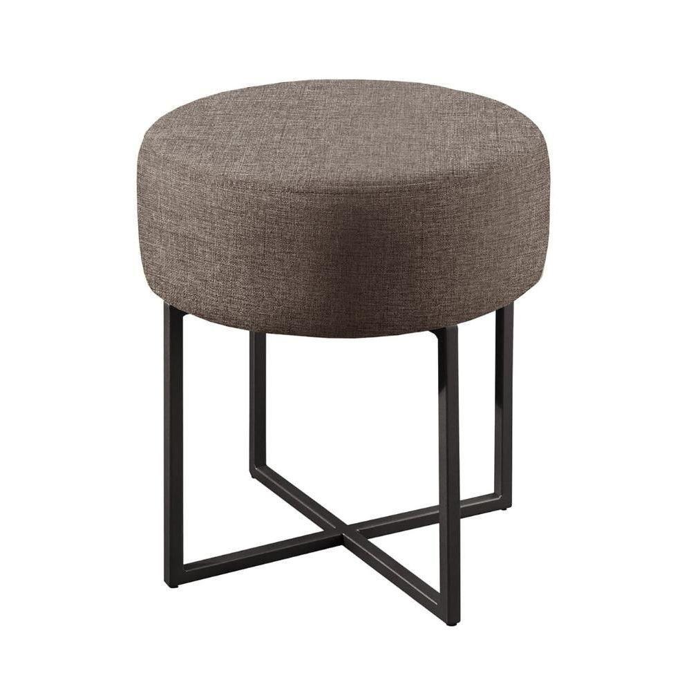 Conjunto - 2 Puffs Banqueta Otávio Base Metálica Preta Luxo Linho Cappuccino - 4