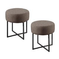 Conjunto - 2 Puffs Banqueta Otávio Base Metálica Preta Luxo Linho Cappuccino - 1