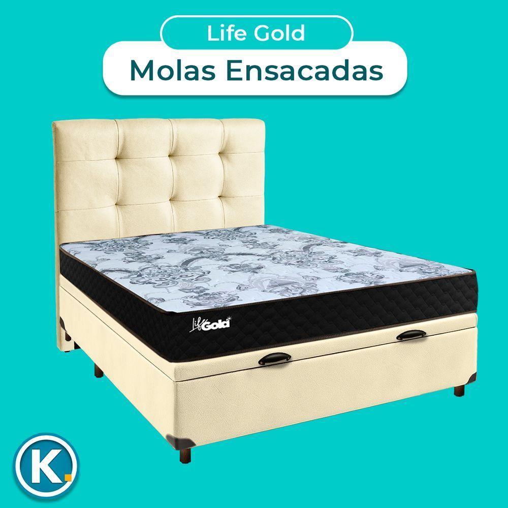 Kit Cama Box Bau + Cabeceira + Colchão Casal Molas Ensacadas - Life Gold - Paropas - 4