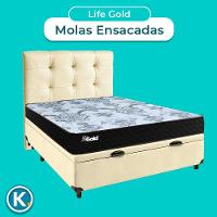 Kit Cama Box Bau + Cabeceira + Colchão Casal Molas Ensacadas - Life Gold - Paropas