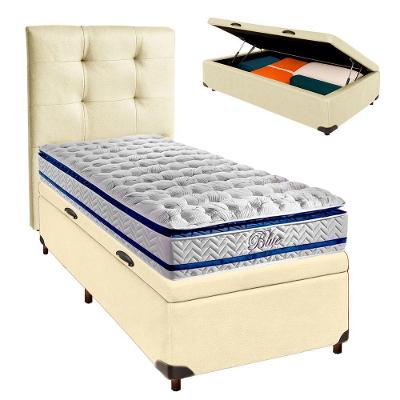 Kit Cama Box Bau + Cabeceira + Colchão Solteiro Molas Ensacadas - Blue - Paropas
