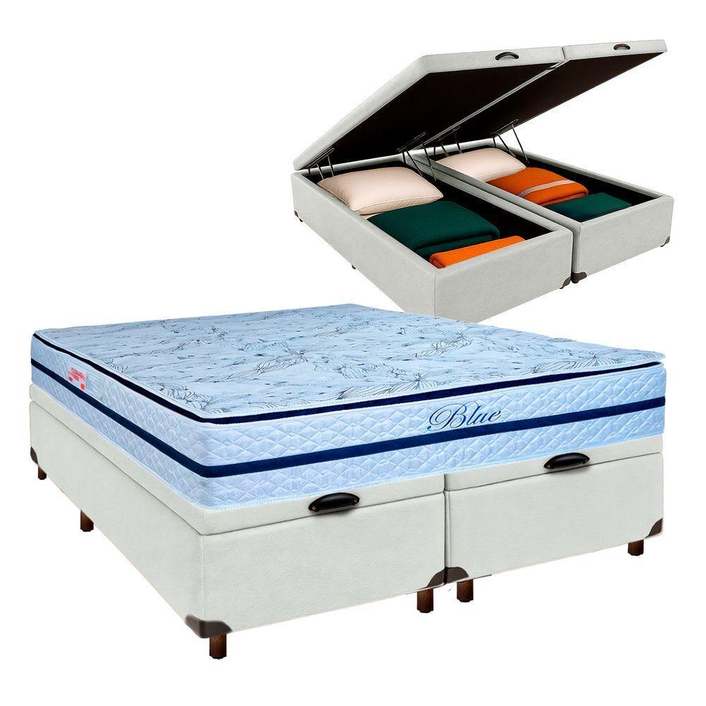 Cama + Bau Blindado E Colchão Molas Ensacadas Casal - Blue Paropas - 1