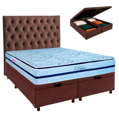 Kit Cabeceira + Cama Box Bau + Colchão Queen Molas Ensacadas Blue Paropas