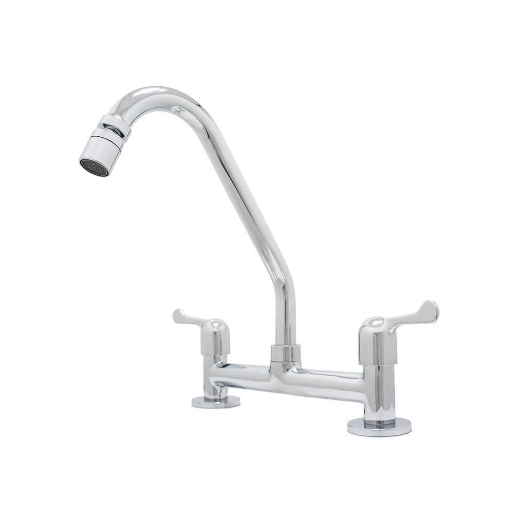 Torneira Pia Cozinha Misturador Mesa + Valvula Americana + 2 Engates Malha De Aço 40cm Cromado - 2