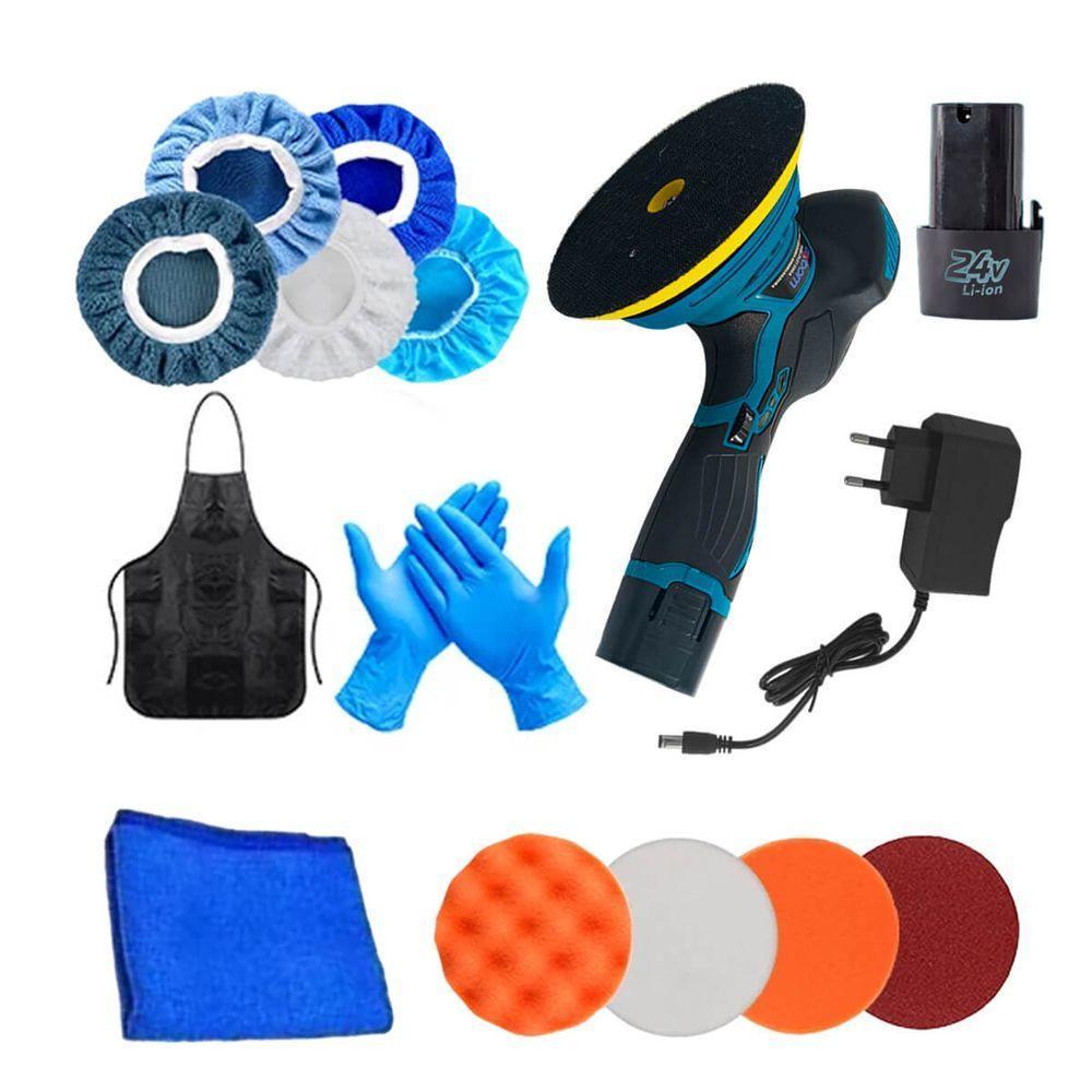 Lixadeira Politriz Automotiva Com Acessorios 24v Recarregavel Maquina De Polir Carros Profissional - 8