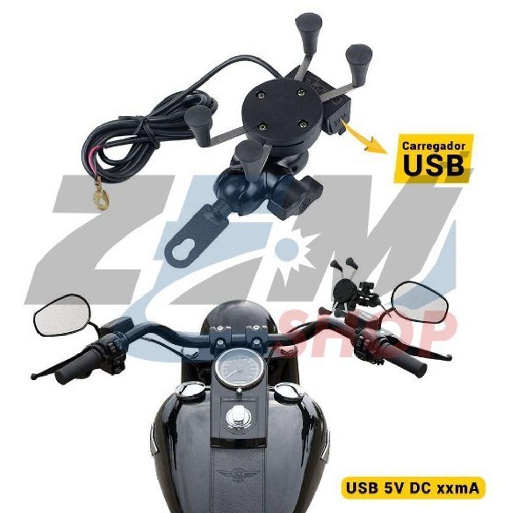 Suporte Moto Garra Para Celular Universal Com Carregador Usb - 2