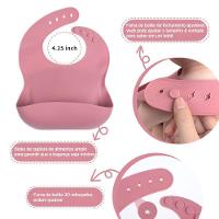 Talheres Bebê Silicone 6 Peças Kit Talheres Infantil Com Ventosa Canudo Colher Babador Garfo Rosa - 1