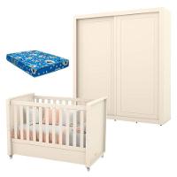 Berço Americano Com Guarda Roupa Tutto New 2 Portas Off White E Colchão - Matic - 1
