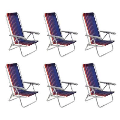 Kit 6 Cadeira De Praia Camping Reclinável Alumínio Bali Azul Marinho Tramontina