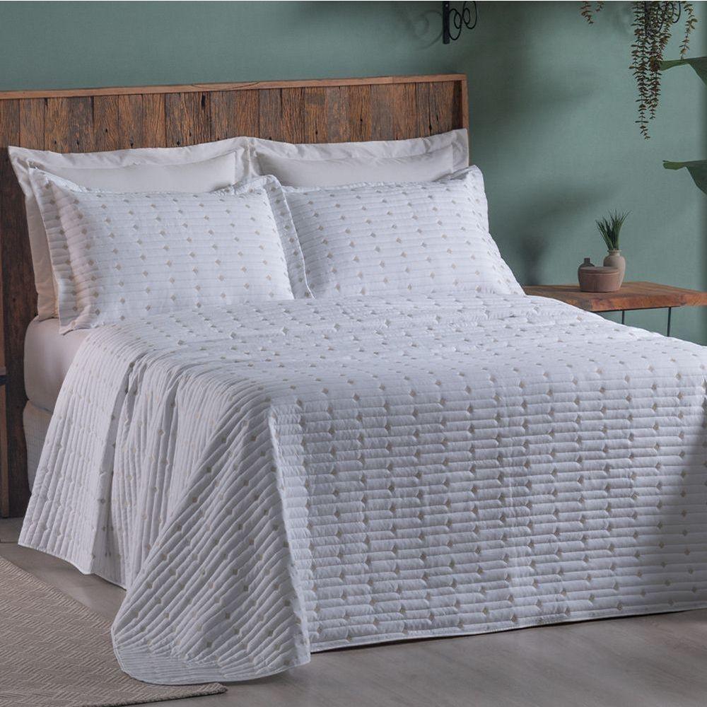 Cobre Leito Queen Decor Bordado 200 Fios 3 Peças - Branco - Hipercal 100% Poliéster - 3