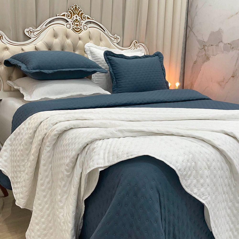 Coordenado Cobre Leito Queen E Lençol Diplomata 7 Peças - Azul - 100% Poliéster - 6