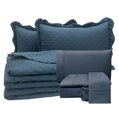 Coordenado Cobre Leito Queen E Lençol Diplomata 7 Peças - Azul - 100% Poliéster