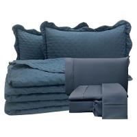 Coordenado Cobre Leito Queen E Lençol Diplomata 7 Peças - Azul - 100% Poliéster - 1