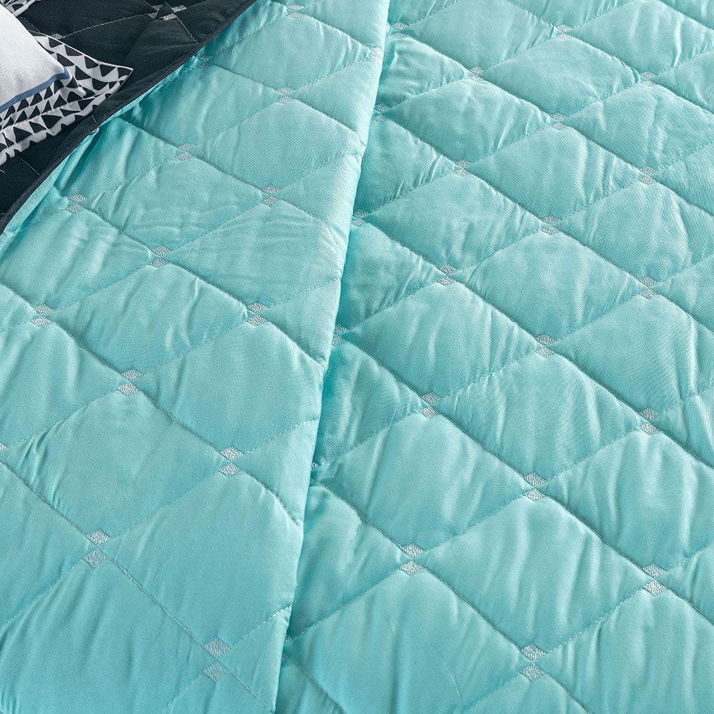 Kit 7 Pçs Cobre Leito Casal Queen Renove Hipercal 400 Fios Dupla Face Bordado Preto E Verde - 6