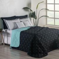 Kit 7 Pçs Cobre Leito Casal Queen Renove Hipercal 400 Fios Dupla Face Bordado Preto E Verde