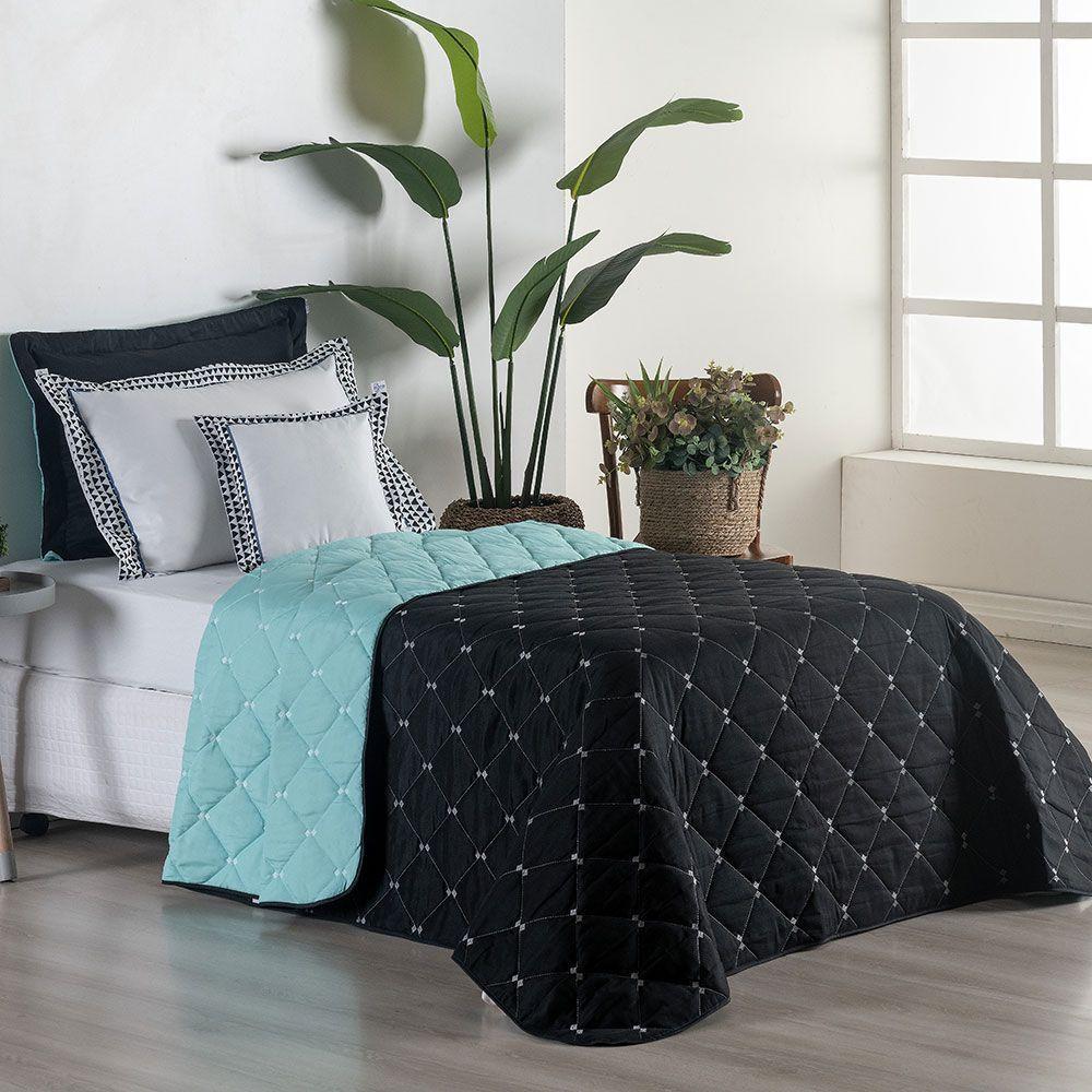 Kit 4 Pçs Cobre Leito Solteiro Renove Hipercal 400 Fios Dupla Face Bordado Preto E Verde - 3