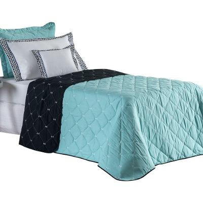 Kit 4 Pçs Cobre Leito Solteiro Renove Hipercal 400 Fios Dupla Face Bordado Preto E Verde