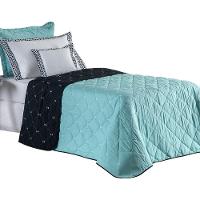 Kit 4 Pçs Cobre Leito Solteiro Renove Hipercal 400 Fios Dupla Face Bordado Preto E Verde - 1