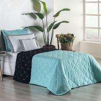 Kit 4 Pçs Cobre Leito Solteiro Renove Hipercal 400 Fios Dupla Face Bordado Preto E Verde - 2