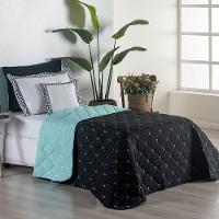 Kit 4 Pçs Cobre Leito Solteiro Renove Hipercal 400 Fios Dupla Face Bordado Preto E Verde - 3