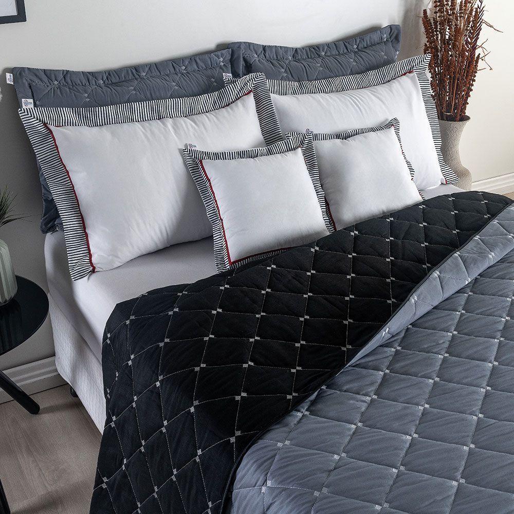 Kit 7 Pçs Cobre Leito Casal Padrão Renove Hipercal 400 Fios Dupla Face Bordado Cinza E Preto - 5