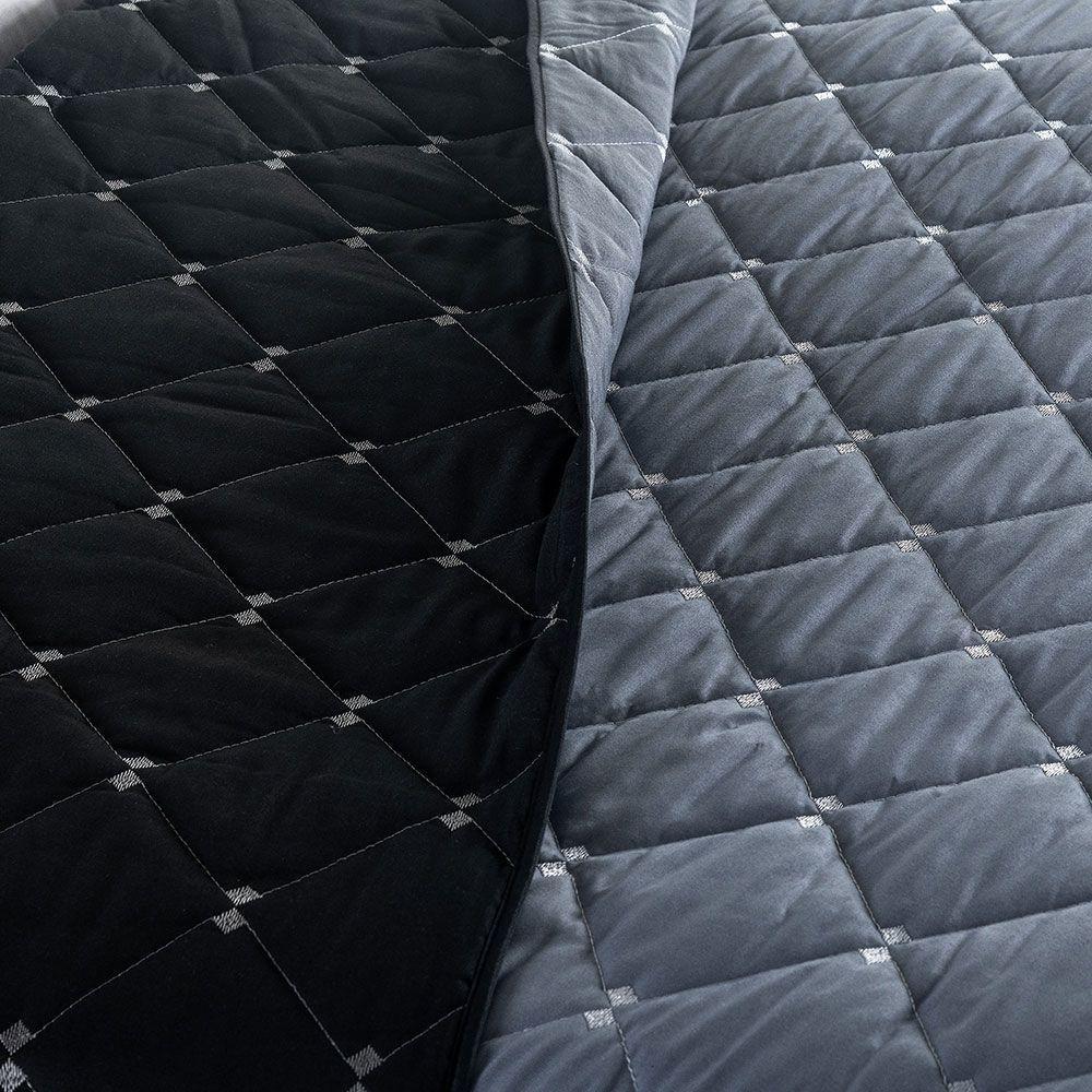 Kit 7 Pçs Cobre Leito Casal Padrão Renove Hipercal 400 Fios Dupla Face Bordado Cinza E Preto - 6