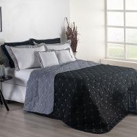 Kit 7 Pçs Cobre Leito Casal Padrão Renove Hipercal 400 Fios Dupla Face Bordado Cinza E Preto