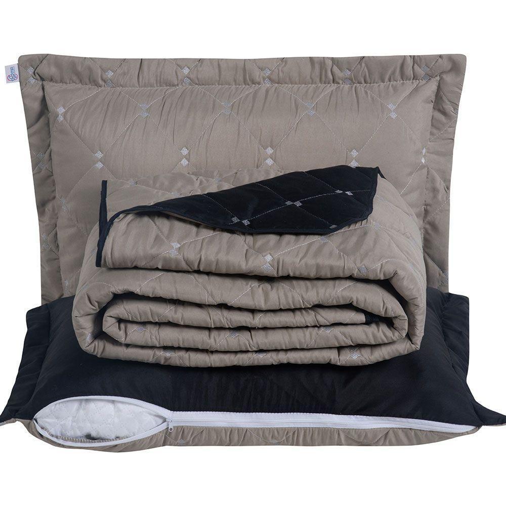 Kit 7 Pçs Cobre Leito Casal Queen Renove Hipercal 400 Fios Dupla Face Bordado Cáqui E Preto - 2