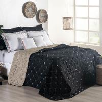 Kit 7 Pçs Cobre Leito Casal Queen Renove Hipercal 400 Fios Dupla Face Bordado Cáqui E Preto - 5