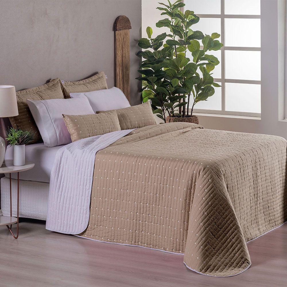 Kit 7 Pçs Cobre Leito Casal Padrão Urbany Hipercal 400 Fios Bordado Cáqui - 2